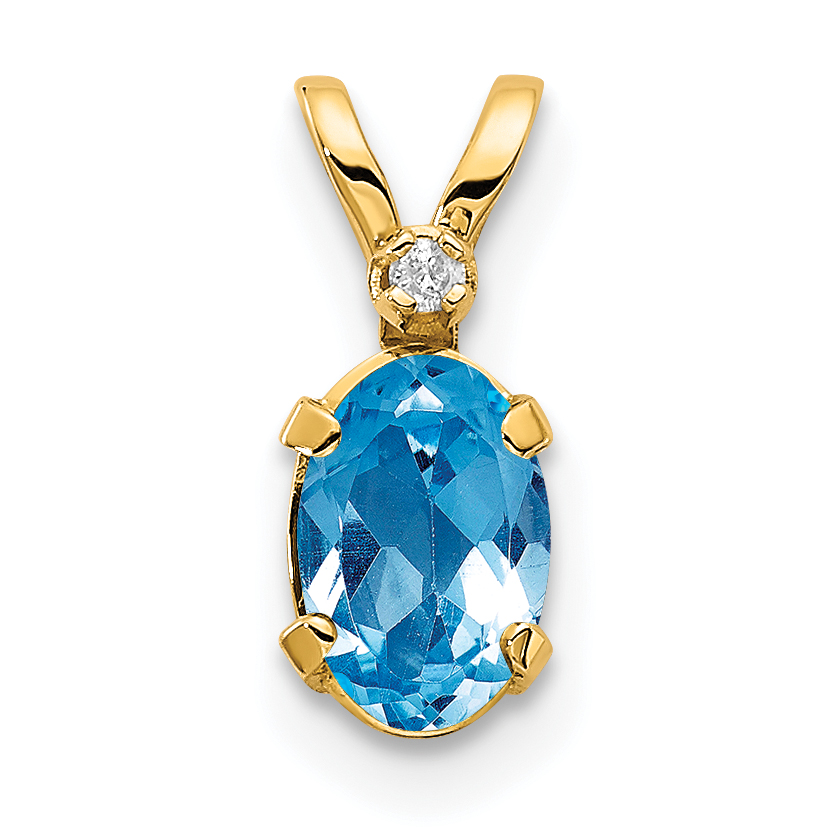 14k Diamond & Blue Topaz Birthstone Pendant (XBE167)