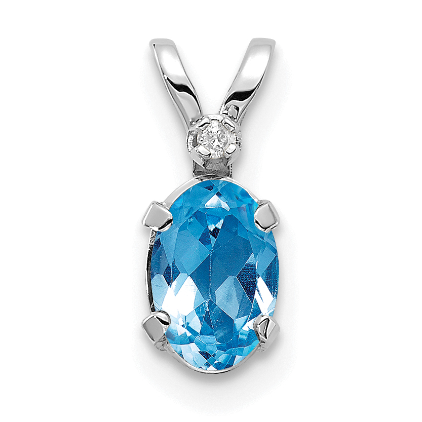 14K White Gold Diamond and Blue Topaz Birthstone Pendant (XBE167W)