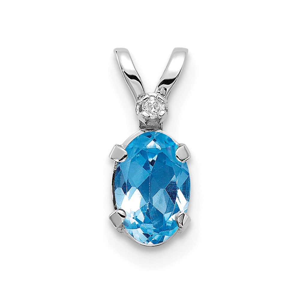 14K White Gold Diamond and Blue Topaz Birthstone Pendant (XBE167W)
