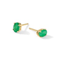 14K Yellow Gold 6x 4 Oval May Emerald Post Earrings view 5