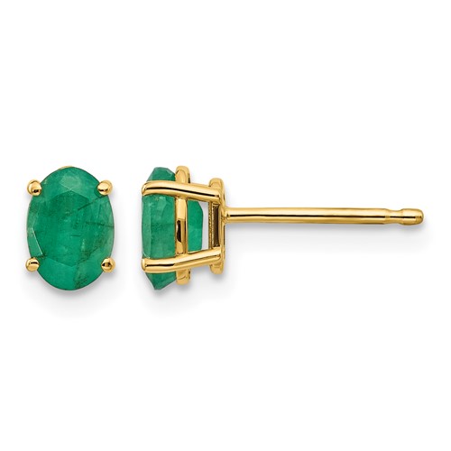 14K Yellow Gold 6x 4 Oval May Emerald Post Earrings