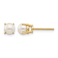 14K 4.5mm Yellow Gold Round June Freshwater Cultured Pearl Post Earrings view 1
