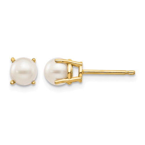 14K 4.5mm Yellow Gold Round June Freshwater Cultured Pearl Post Earrings