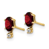 14K Yellow Gold Diamond and 5x 3 Oval January Garnet Birthstone Earrings view 2