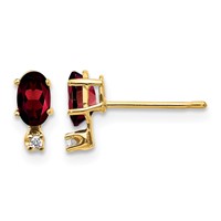 14K Yellow Gold Diamond and 5x 3 Oval January Garnet Birthstone Earrings view 1