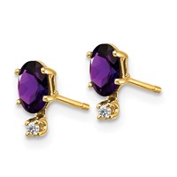 14K Yellow Gold Diamond and 5x 3 Oval February Amethyst Birthstone Earrings view 2