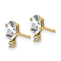 14K Yellow Gold Diamond and 5x 3 Oval April White Topaz Birthstone Earrings view 2