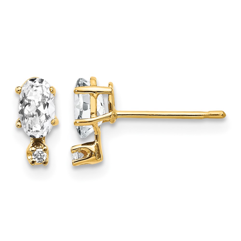 14K Yellow Gold Diamond and 5x 3 Oval April White Topaz Birthstone Earrings