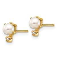14K Yellow Gold Diamond and 3.5mm June Freshwater Cultured Pearl Birthstone Earrings view 2