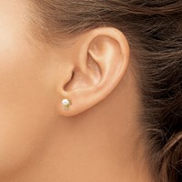 14K Yellow Gold Diamond and 3.5mm June Freshwater Cultured Pearl Birthstone Earrings view 3