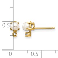 14K Yellow Gold Diamond and 3.5mm June Freshwater Cultured Pearl Birthstone Earrings view 4