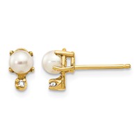 14K Yellow Gold Diamond and 3.5mm June Freshwater Cultured Pearl Birthstone Earrings view 1