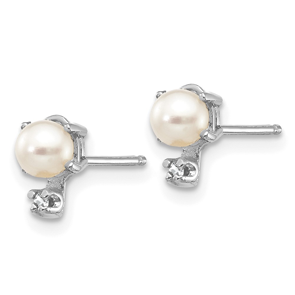 14K White Gold Diamond and FW Cultured Pearl Birthstone Earrings (XBE185W)