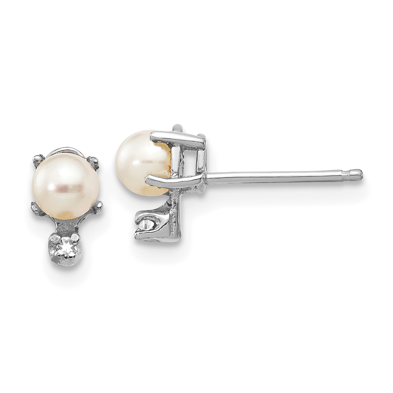14K White Gold Diamond and FW Cultured Pearl Birthstone Earrings (XBE185W)