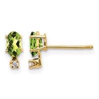14K Yellow Gold Diamond and 5x 3 Oval August Peridot Birthstone Earrings view 1