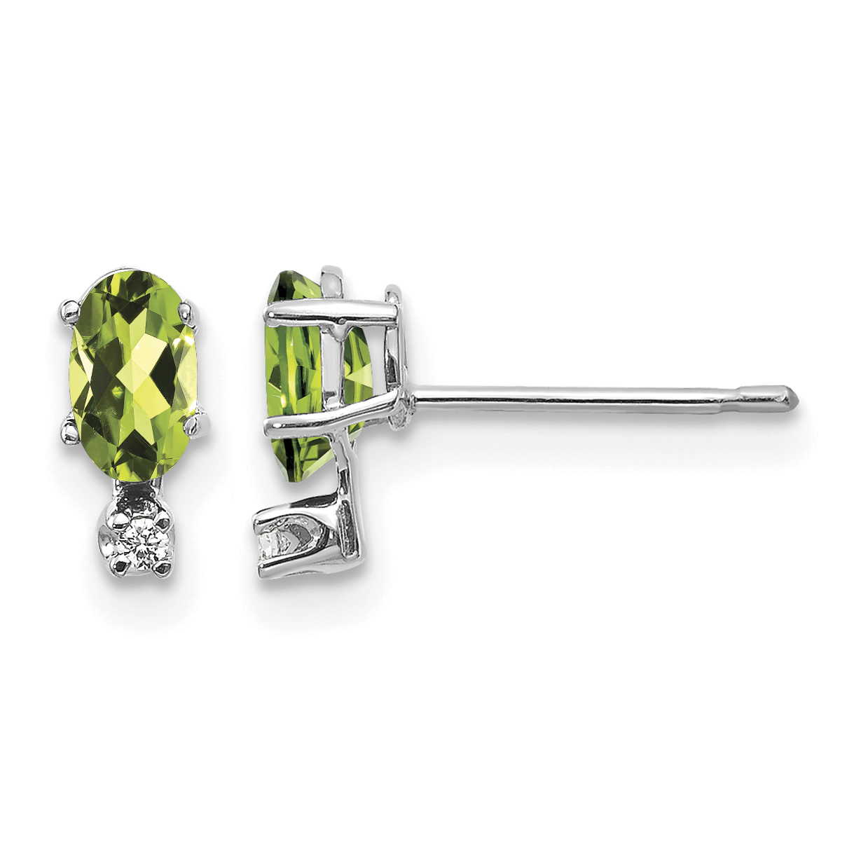 14K White Gold Diamond and Peridot Birthstone Earrings (XBE187W)