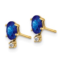 14K Yellow Gold Diamond and 5x 3 Oval September Sapphire Birthstone Earrings view 2