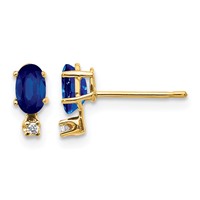 14K Yellow Gold Diamond and 5x 3 Oval September Sapphire Birthstone Earrings view 1