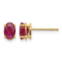 14K 6x4 Oval July Ruby Post Earrings view 1