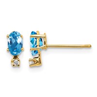14K Yellow Gold Diamond and 5x 3 Oval December Blue Topaz Birthstone Earrings view 1