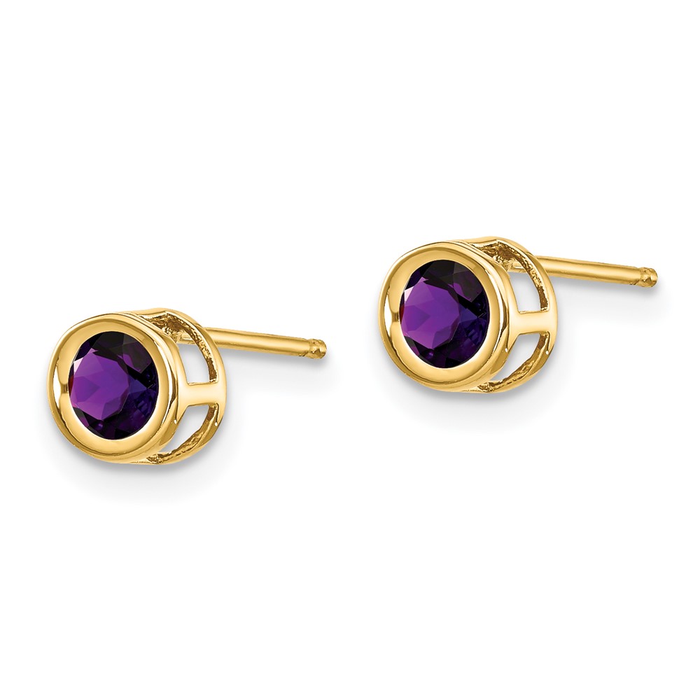 14k 4mm Bezel February/Amethyst Post Earrings (XBE2)