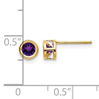 14K 4mm Yellow Gold Round Bezel February Amethyst Post Earrings view 4