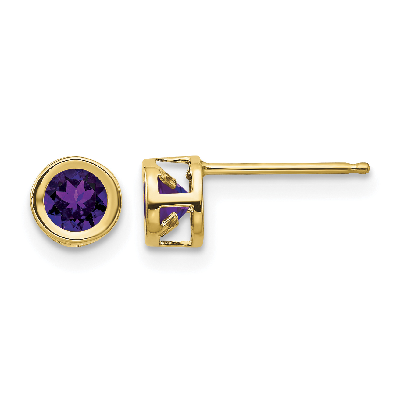 14k 4mm Bezel February/Amethyst Post Earrings (XBE2)