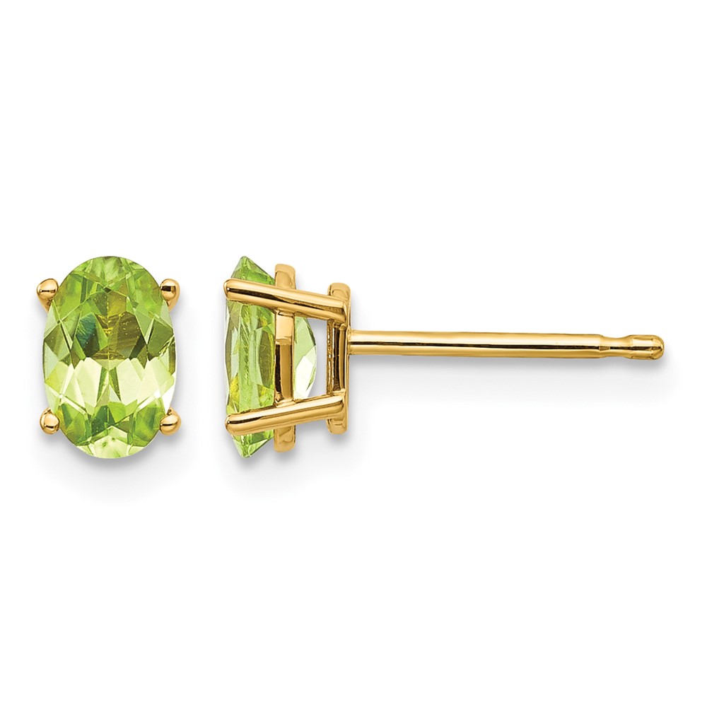 14k 6x4 Oval August/Peridot Post Earrings (XBE20)