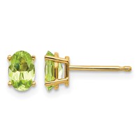 14K Yellow Gold 6x 4 Oval August Peridot Post Earrings view 1