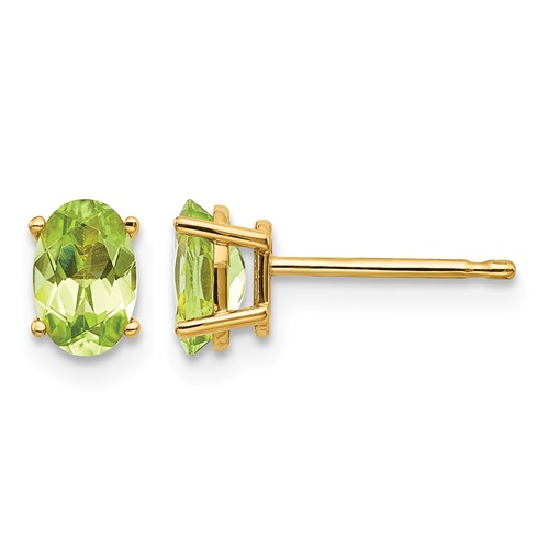 14K Yellow Gold 6x 4 Oval August Peridot Post Earrings