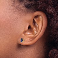 14K Yellow Gold 6x 4 Oval September Sapphire Post Earrings view 3