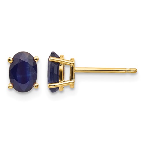 14K Yellow Gold 6x 4 Oval September Sapphire Post Earrings