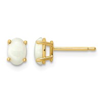 14K Yellow Gold 6x4 Oval October Opal Post Earrings view 1