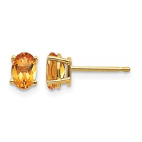 14K Yellow Gold 6x4 Oval November Citrine Post Earrings view 1