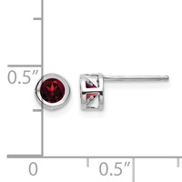14K White Gold 4mm Round Bezel January Garnet Post Earrings view 4