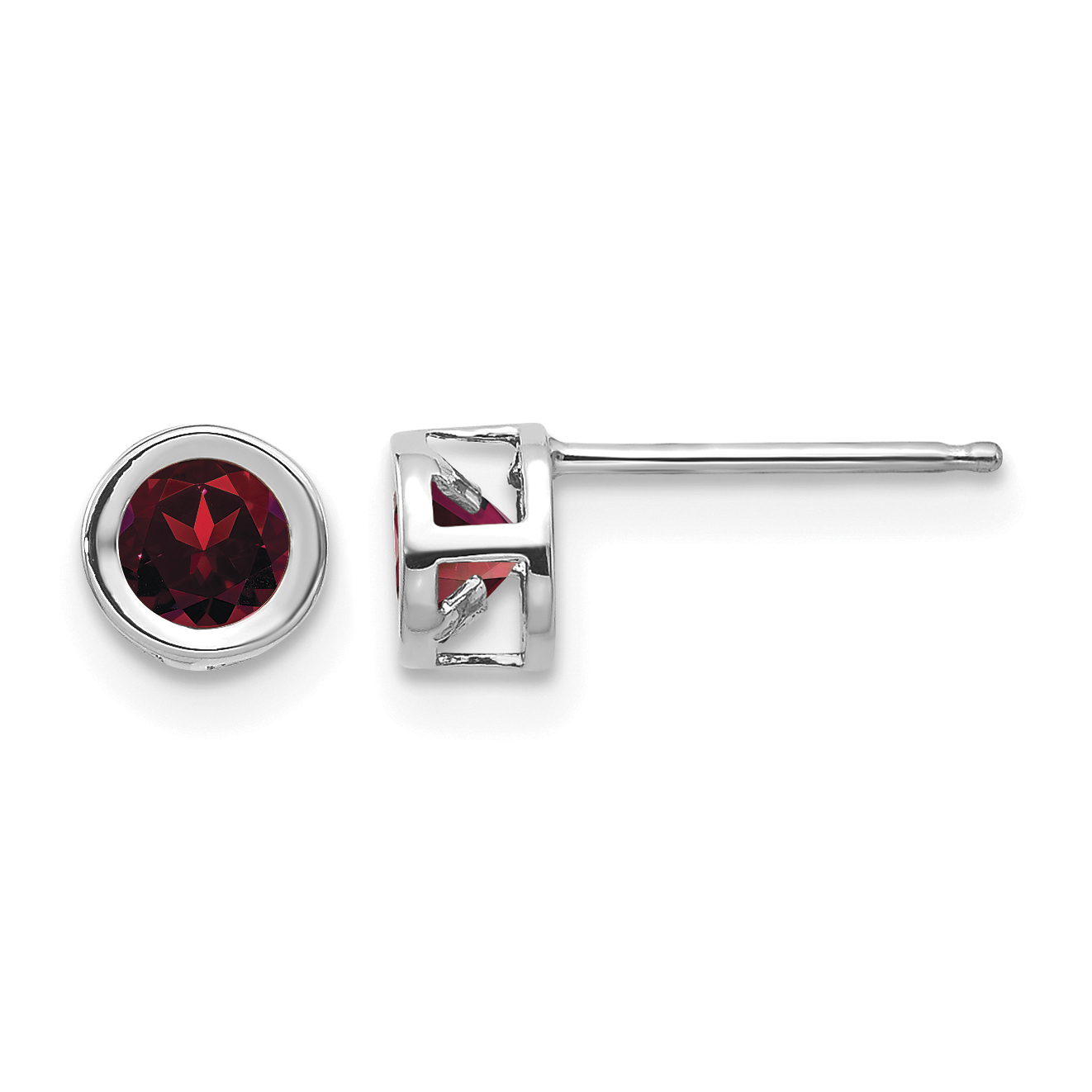 14k White Gold 4mm Oval Bezel January/Garnet Post Earrings (XBE241)