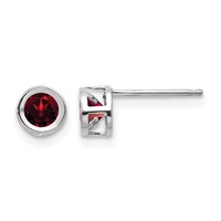 14K White Gold 4mm Round Bezel January Garnet Post Earrings view 1