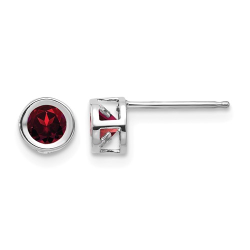 14K White Gold 4mm Round Bezel January Garnet Post Earrings