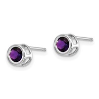14K White Gold 4mm Round Bezel February Amethyst Post Earrings view 2