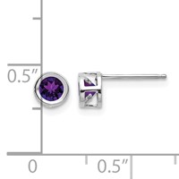 14K White Gold 4mm Round Bezel February Amethyst Post Earrings view 4