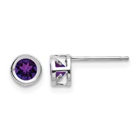 14K White Gold 4mm Round Bezel February Amethyst Post Earrings view 1