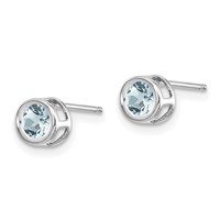 14K White Gold 4mm Round Bezel March Aquamarine Post Earrings view 2