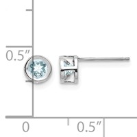 14K White Gold 4mm Round Bezel March Aquamarine Post Earrings view 4