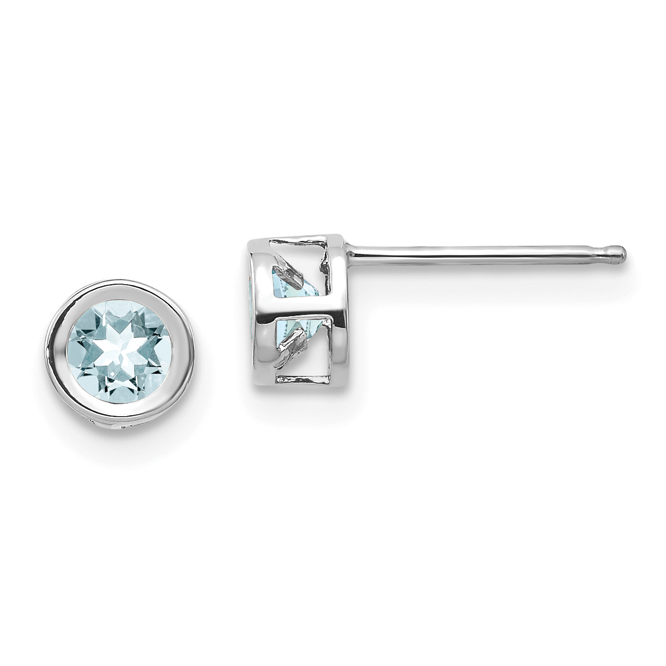 14k White Gold 4mm Bezel March/Aquamarine Post Earrings (XBE243)