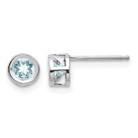 14K White Gold 4mm Round Bezel March Aquamarine Post Earrings view 1