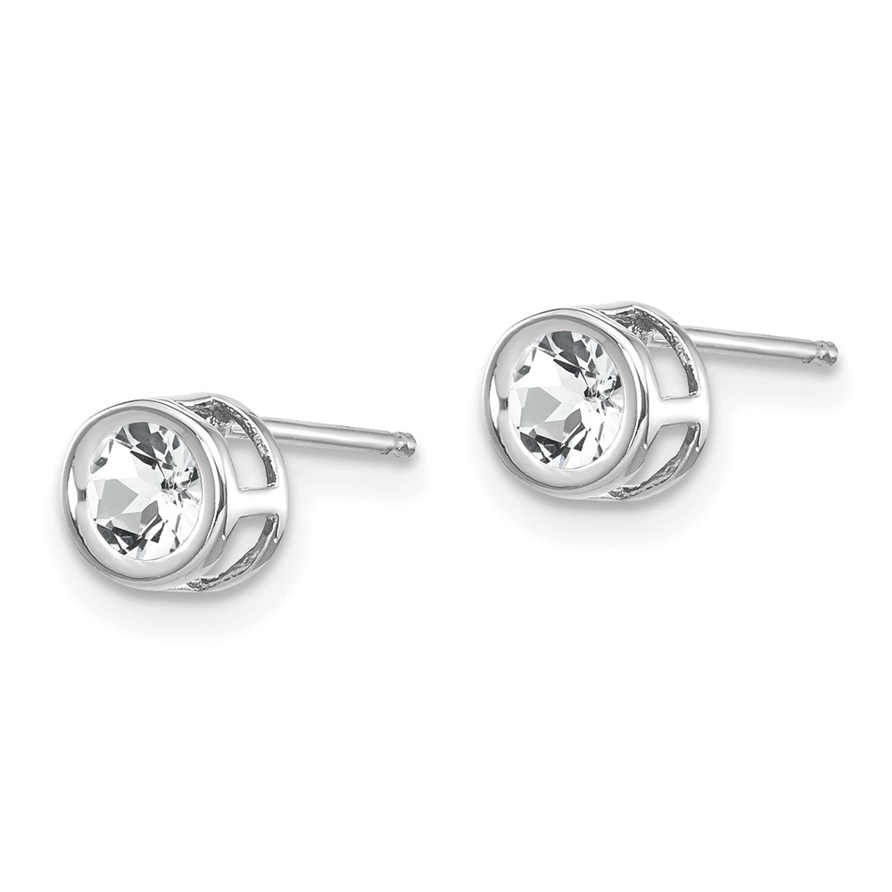 14k White Gold 4mm Bezel April/White Topaz Post Earrings (XBE244)