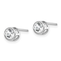 14K White Gold 4mm Round Bezel April White Topaz Post Earrings view 2