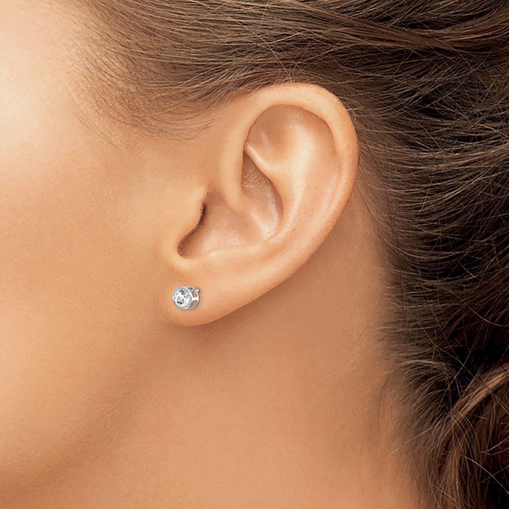 14k White Gold 4mm Bezel April/White Topaz Post Earrings (XBE244)