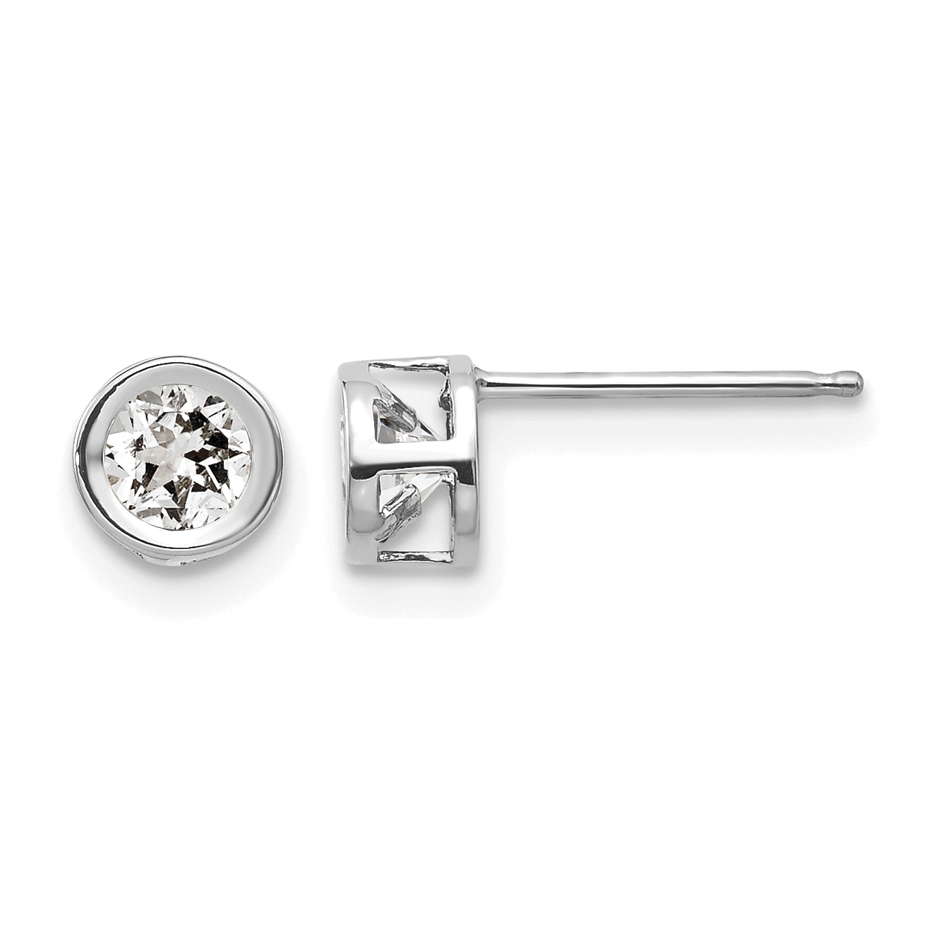 14k White Gold 4mm Bezel April/White Topaz Post Earrings (XBE244)