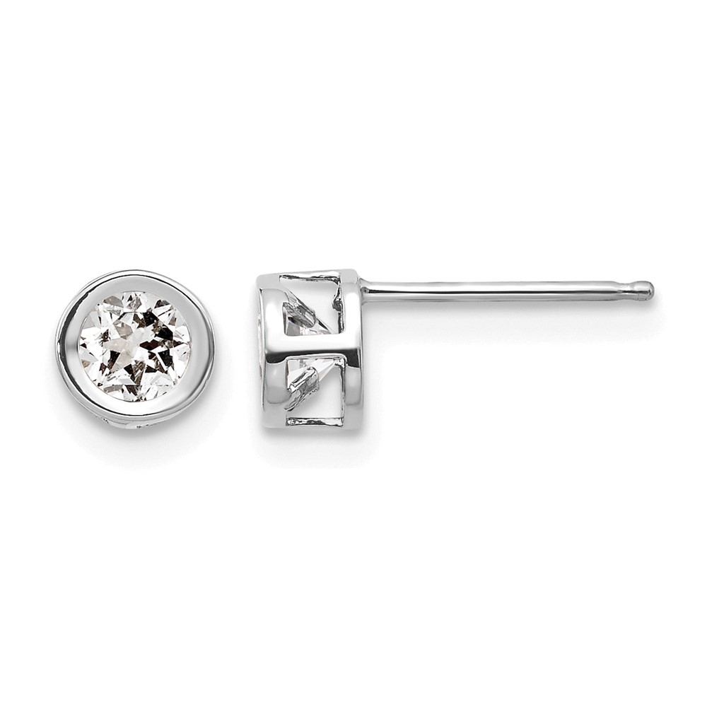 14k White Gold 4mm Bezel April/White Topaz Post Earrings (XBE244)